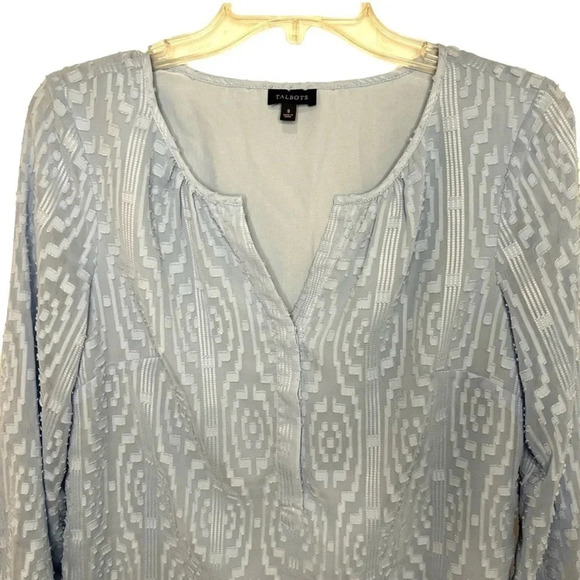 Talbots Textured Popover Blouse Baby Blue 3/4 Sleeve Women’s Small - Picture 2 of 10